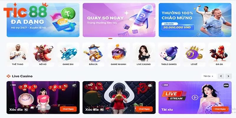 Khi truy cập vào TIC88 bạn sẽ tha hồ trải nghiệm nhiều tựa game hấp dẫn